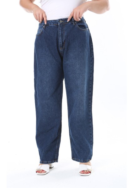 Kadın Büyük Beden Lacivert Yüksek Bel 5 Cepli Kot Pantolon 65N38301