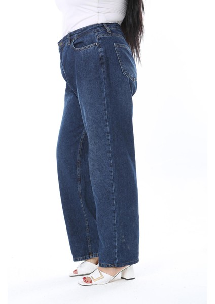 Kadın Büyük Beden Lacivert Yüksek Bel 5 Cepli Kot Pantolon 65N38301