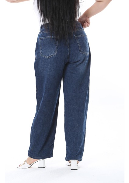 Kadın Büyük Beden Lacivert Yüksek Bel 5 Cepli Kot Pantolon 65N38301