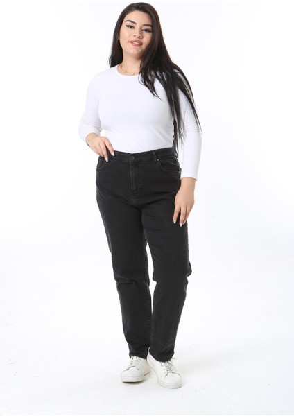 Kadın Büyük Beden Siyah Yüksek Bel 5 Cepli Likralı Kot Pantolon 65N38446 fiyatları