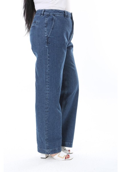 Kadın Büyük Beden Lacivert Yüksek Bel Geniş Paçalı Kot Pantolon 65N38297 modelleri