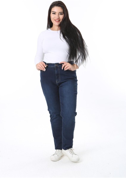 Kadın Büyük Beden Lacivert Yüksek Bel 5 Cepli Likralı Kot Pantolon 65N38405 modelleri