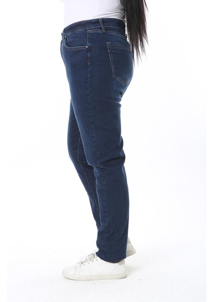 Kadın Büyük Beden Lacivert Yüksek Bel 5 Cepli Likralı Kot Pantolon 65N38405 indirimleri