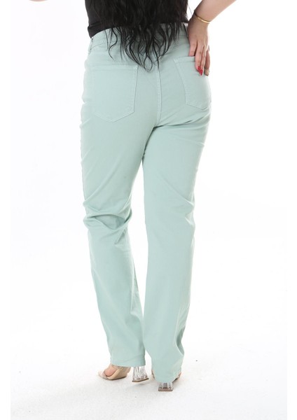 Kadın Büyük Beden Yeşil Yüksek Bel 5 Cepli Likralı Gabardin Pantolon 65N38731 indirimleri