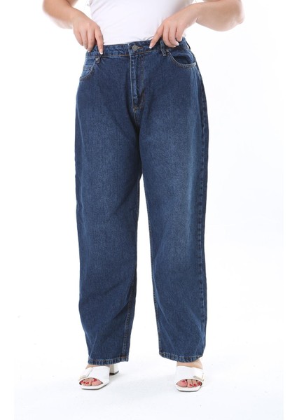 Kadın Büyük Beden Lacivert Yüksek Bel 5 Cepli Kot Pantolon 65N38301 fiyatları