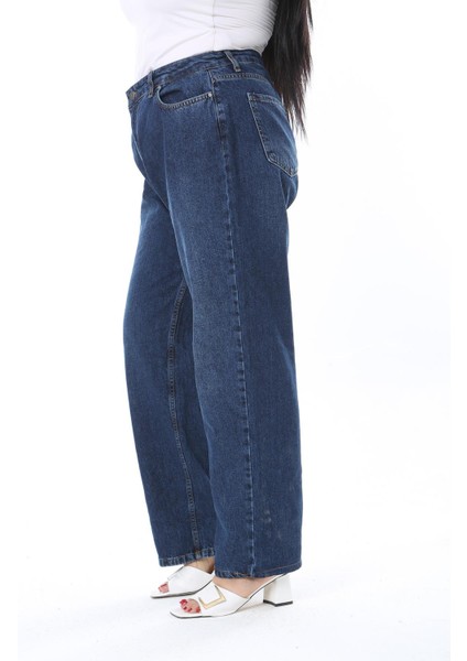 Kadın Büyük Beden Lacivert Yüksek Bel 5 Cepli Kot Pantolon 65N38301 modelleri