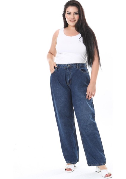 Kadın Büyük Beden Lacivert Yüksek Bel 5 Cepli Kot Pantolon 65N38301 indirimleri