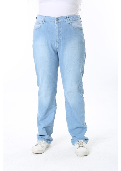 Kadın Büyük Beden Mavi Yüksek Bel 5 Cepli Likralı Kot Pantolon 65N38396 fiyatları