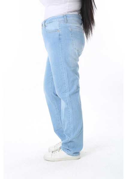 Kadın Büyük Beden Mavi Yüksek Bel 5 Cepli Likralı Kot Pantolon 65N38396 modelleri