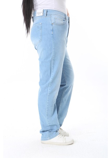 Kadın Büyük Beden Mavi Yüksek Bel 5 Cepli Likralı Kot Pantolon 65N38396 indirimleri