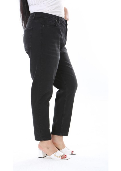 Kadın Büyük Beden Siyah Yüksek Bel Likralı 5 Cep Kot Pantolon 65N38305 modelleri