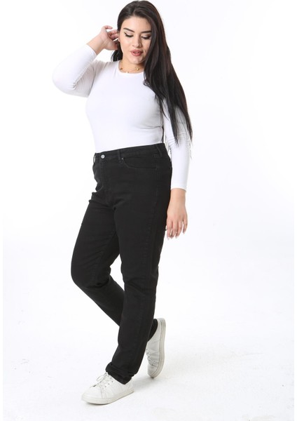 Kadın Büyük Beden Siyah Yüksek Bel 5 Cepli Likralı Kot Pantolon 65N38442