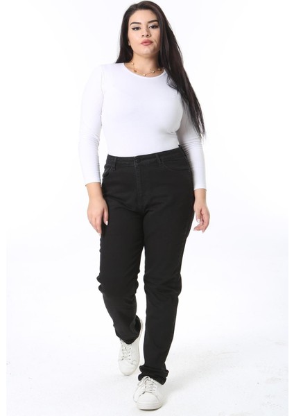 Kadın Büyük Beden Siyah Yüksek Bel 5 Cepli Likralı Kot Pantolon 65N38442 indirimleri