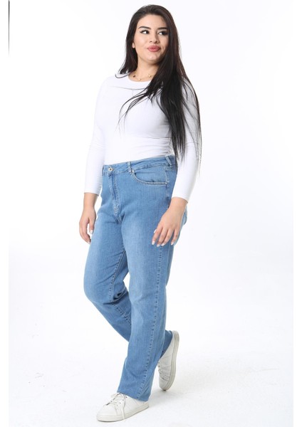 Kadın Büyük Beden Mavi Yüksek Bel 5 Cepli Likralı Kot Pantolon 65N38401 modelleri