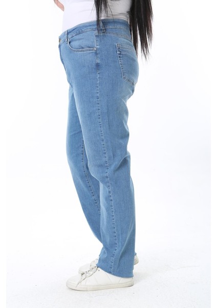 Kadın Büyük Beden Mavi Yüksek Bel 5 Cepli Likralı Kot Pantolon 65N38401 indirimleri