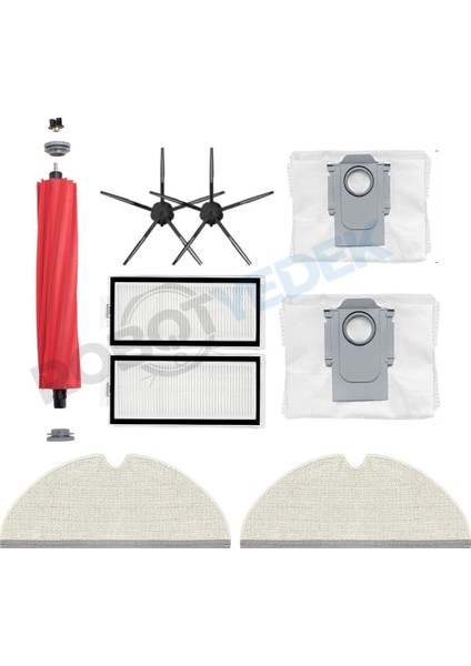 Roborock Q7 Max Plus Siyah Uyumlu Fırça Hepa Filtre Mop Toz Torba Seti-9 Parça