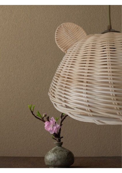 Çocuk Odası Kulaklı Avize Rattan Bambu Hasır Avize 30 cm (BEYAZ Duy)