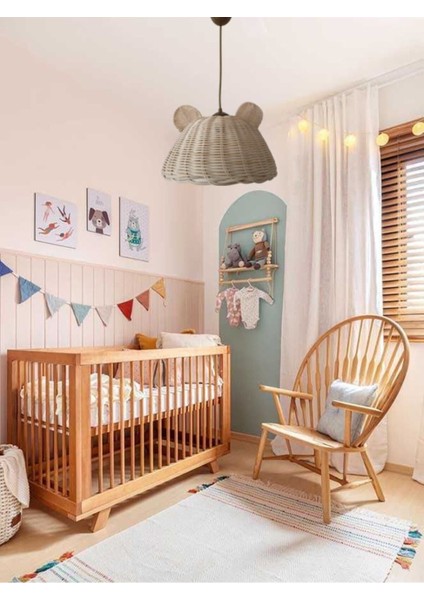 Çocuk Odası Kulaklı Avize Rattan Bambu Hasır Avize 30 cm (BEYAZ Duy)