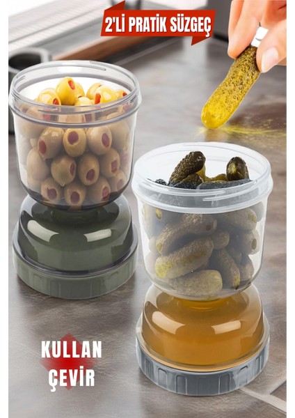2 Adet Kum Saati Süzgeçli Zeytinlik - Zeytin Turşuluk Saklama Kabı Şeffaf -1 No