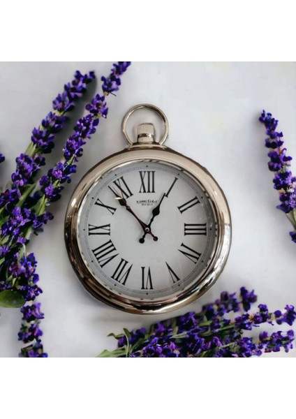 Gümüş Plastik Çerçeveli Salon Ofis Mutfak Duvar Saati 33 cm