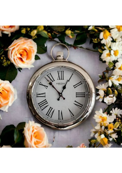 Gümüş Plastik Çerçeveli Salon Ofis Mutfak Duvar Saati 33 cm modelleri