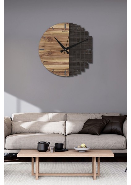 Ahşap Dekoratif Duvar Saati, 60CM, Ahşap Modern Duvar Saati, Salon Duvar Saati, Mutfak Duvar Saati