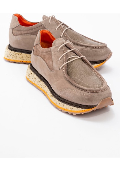Erkek Kalın Taban Bağcıklı Comfort Casual Ayakkabı Deri Mc 20418 Vizon