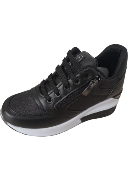 Kadın Simli Içten Gizli Topuklu Şık Siyah Spor Ayakkababı modelleri