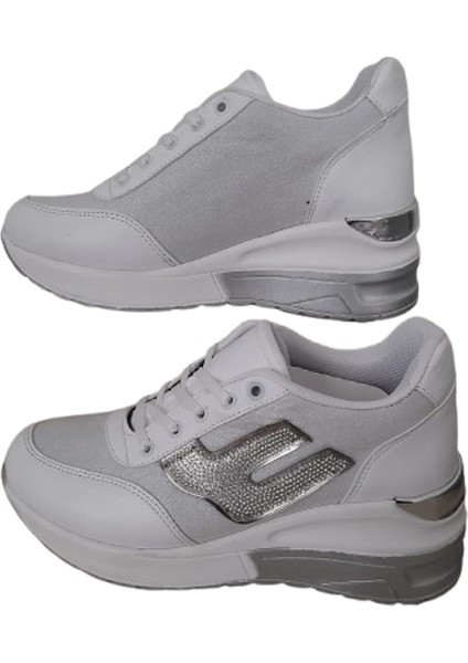 Kadın Simli Içten Gizli Topuklu Şık Beyaz Spor Ayakkababı fiyatları