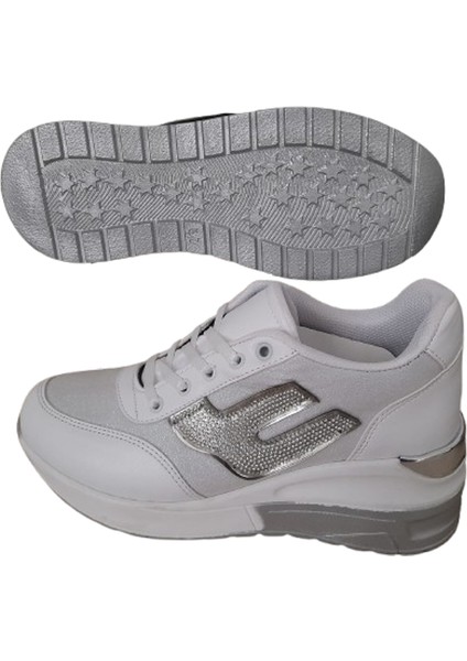 Kadın Simli Içten Gizli Topuklu Şık Beyaz Spor Ayakkababı modelleri