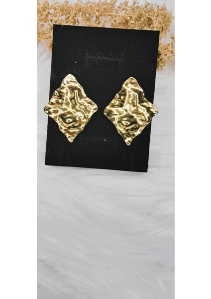 Badelis Dörtgen Plaka Model Çelik Gold Küpe