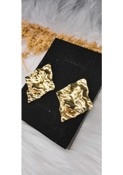 Badelis Dörtgen Plaka Model Çelik Gold Küpe modelleri