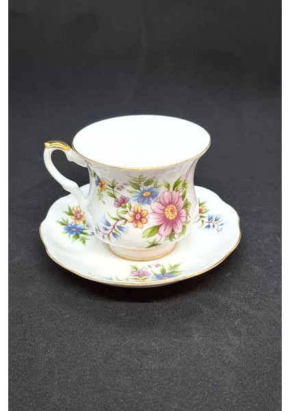 Royal Canterbury Royal Ascot Mavi Kadife Vintage Duble Kahve Fincanı 2 Parça 180 ml