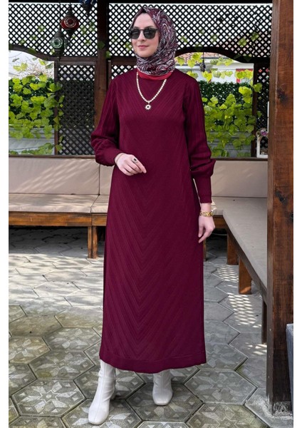 Yağmur Triko Elbise Bordo