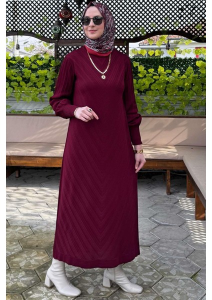 Yağmur Triko Elbise Bordo