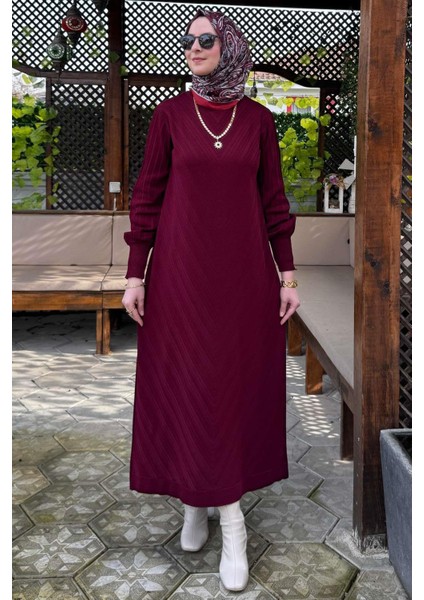 Yağmur Triko Elbise Bordo