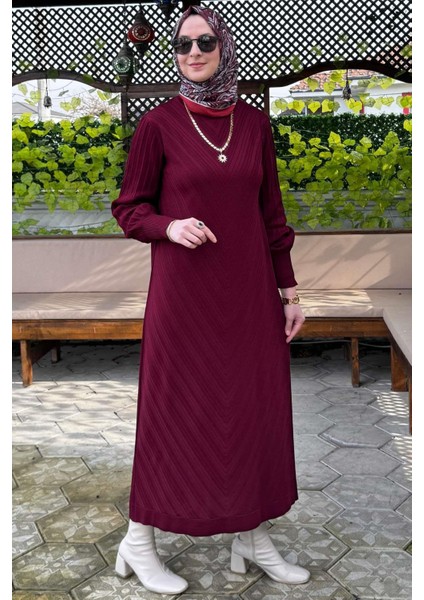 Yağmur Triko Elbise Bordo