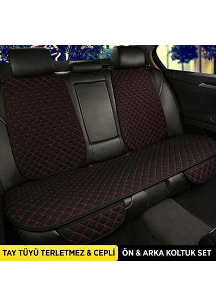 Deri Cepli Sırtlı Oto Koltuk Minder Seti - Koltuk Koruma Kılıfı (Tam Takım - 7 Parça) fırsatları
