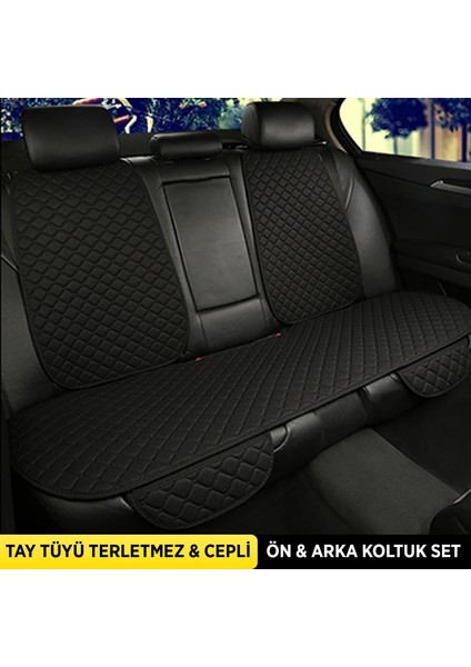 Tay Tüyü Cepli & Terletmez Kumaş Sırtlı Oto Koltuk Minder Seti - Koltuk Koruma Kılıfı (Tam Takım - 7 Parça) fiyatları