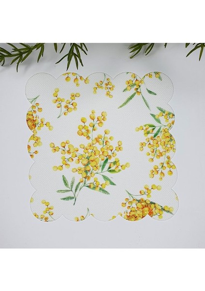 Mimoza Çiçek Desenli Dekoratif Kumaş Kokteyl Peçetesi 1 Adet