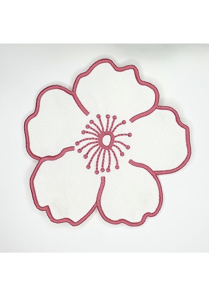 Çiçek Şeklinde Nakışlı Dekoratif Kumaş Kokteyl Peçetesi 1 Adet Pembe