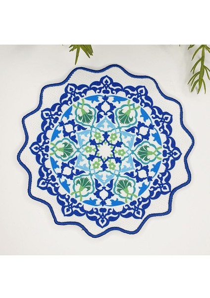 Çini Motif Tasarımlı Sax Mavi ve Yeşil Nakış Kenar Kokteyl Peçetesi 1 Adet fiyatları