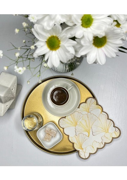 Altın Rengi Ginkgo Yapraklar Nakış Kenar Kokteyl Peçetesi 1 Adet