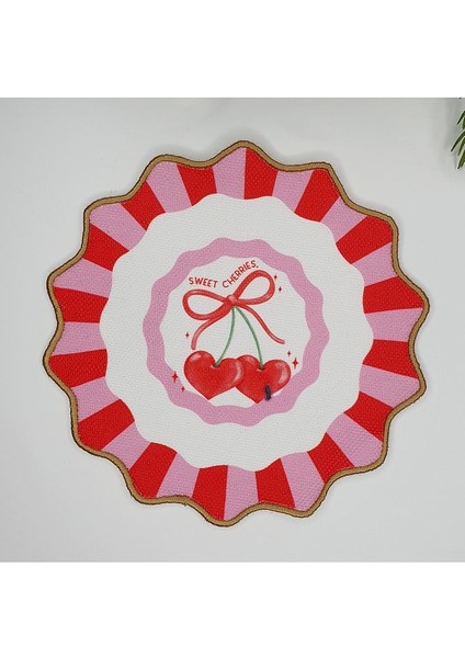Pembe Kırmızı Dekoratif Kalp Vişne Tasarımlı Nakış Kenar Kokteyl Peçetesi 1 Adet fiyatları