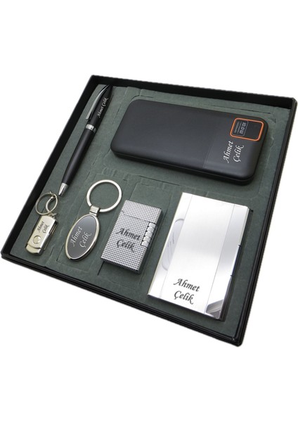 ® Serenia | Kişiye Özel Set - 32 Gb. USB Bellek + 10000 Mah Powerbank + Kalem + Çakmak + Anahtarlık + Kartvizitlik | Isme Özel Hediyelik Set