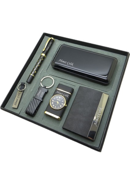 ® Sophia | Kişiye Özel Set - 10000 Mah Powerbank + 32 Gb. USB Bellek + Roller Kalem + Anahtarlık + Saatli Çakmak + Kartvizitlik | Isme Özel Hediyelik Set