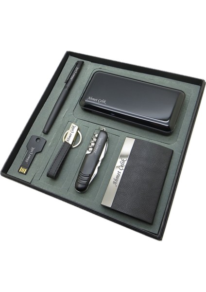 ® Concordia | Kişiye Özel Set - 10000 Mah Powerbank + Fonksiyonlu Çakı + 32GB. Anahtar USB + Roller Kalem + Anahtarlık + Kartvizitlik | Isme Özel Hediyelik Set