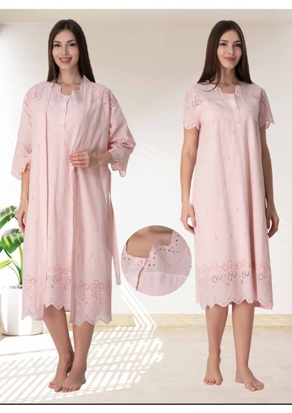 Dvina Lohusa Sabahlıklı Gecelik Pembe - 9020