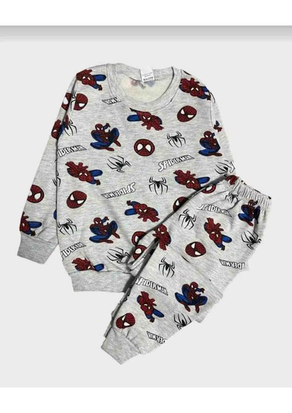 Erkek Çocuk Gri Örümcek Adam Desenli Uzun Kollu Pijama Takımı