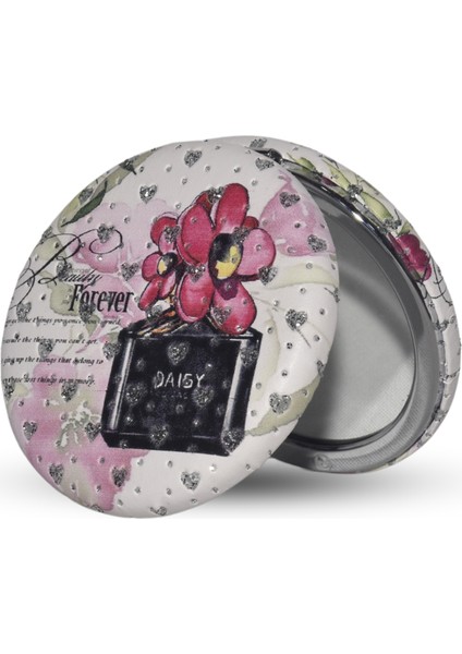 Sevgiliye Mini Cep Çanta Makyaj Aynası Kapaklı Taş İşlemeli Büyüteçli Yuvarlak Ayna fiyatları